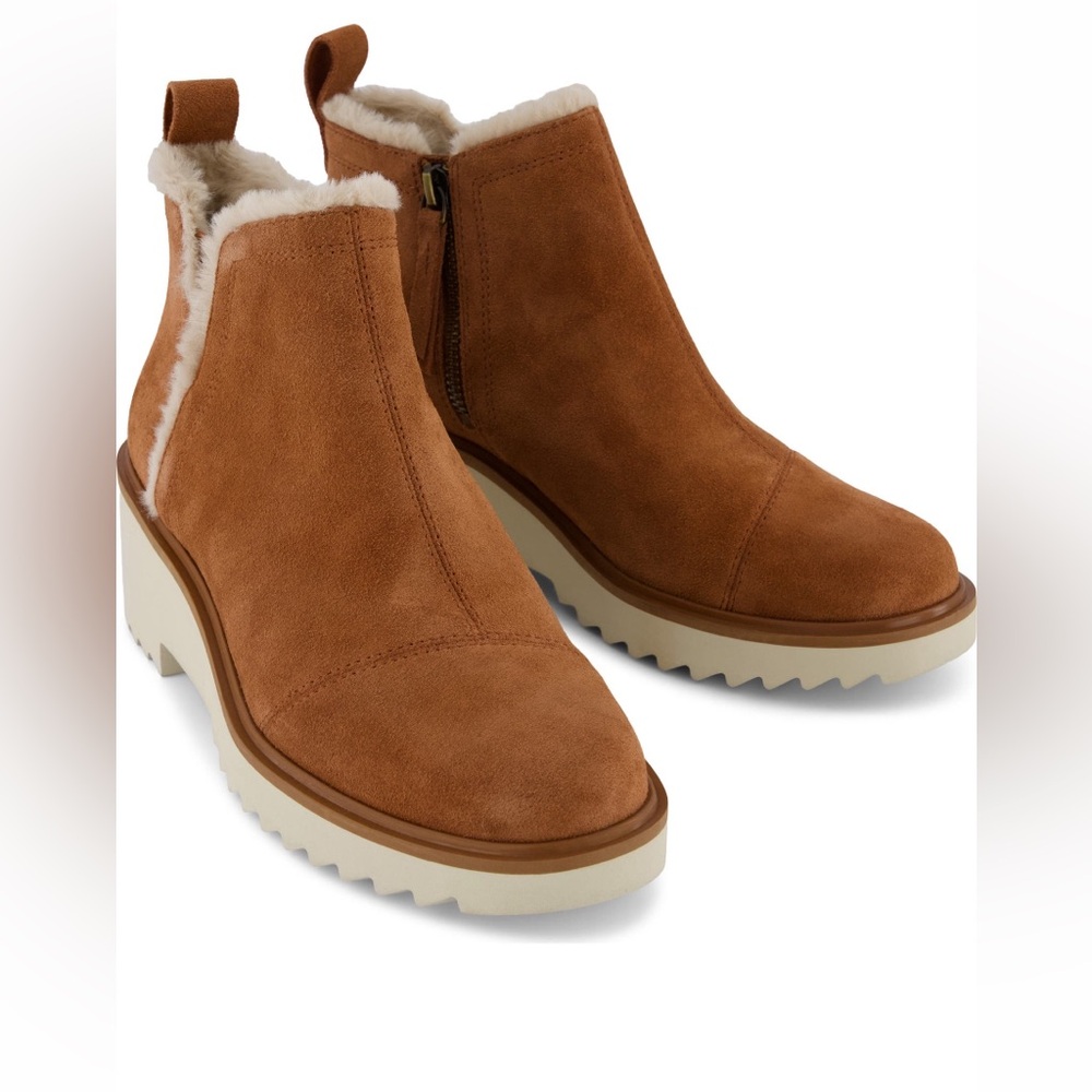 Toms Maude Women Brown Suede Ankle Boots Shearling Lining Size 8.5 New No Box